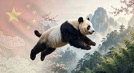 Panda springt über die Nebelberge von Markus Gann