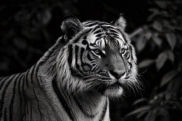 Majestic black and white tiger in natural habitat by Art & Soul Creations