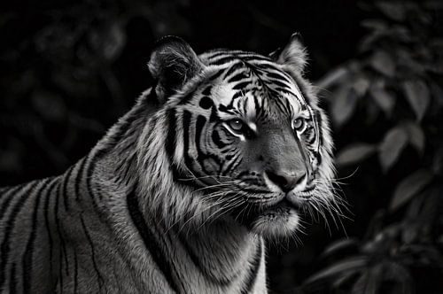 Majestueuze zwart-witte tijger in natuurlijke omgeving