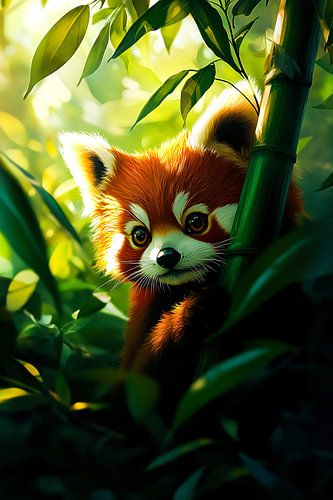 Rode panda tussen bamboe