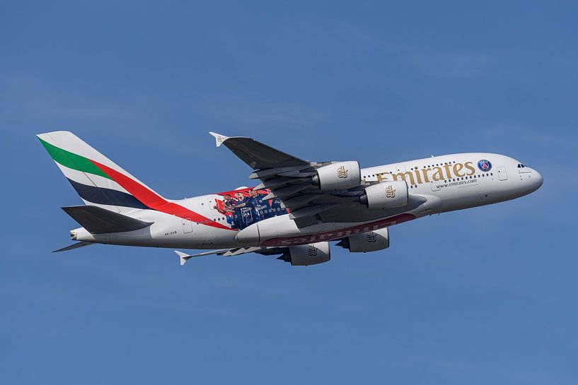 Emirates Airbus A380 with Paris Saint-Germain livery. by Jaap van den Berg