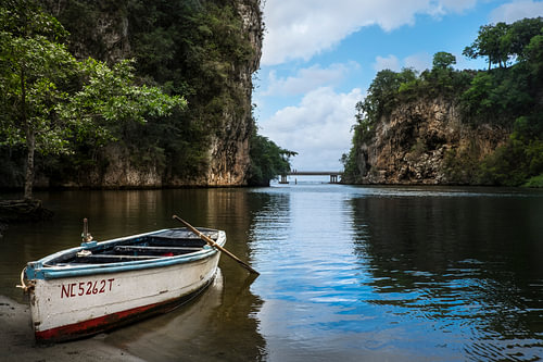 Rowing boat on the water in Cuba