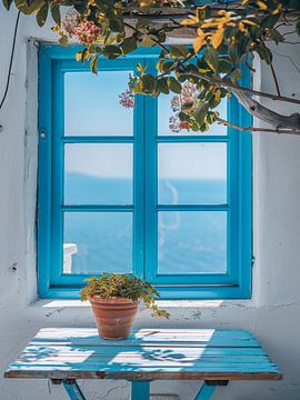 Blauw oud raam van haroulita