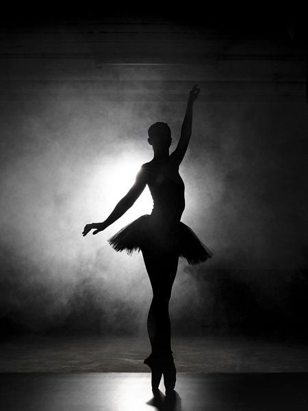 Silhouette of a ballerina in black and white by Evelien Oerlemans