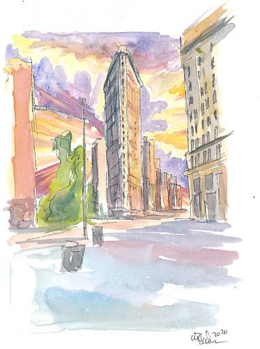 Spektakulärer Sonnenuntergang mit dem Flatiron Building in New York City