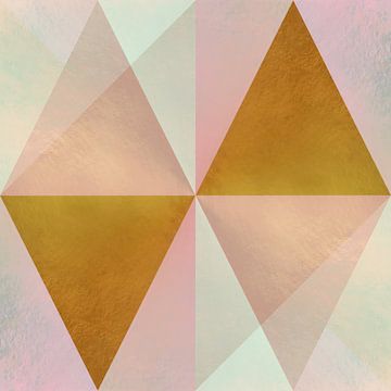 Modern abstract retro style art in pastel pink, gold and green. by Dina Dankers