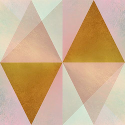 Moderne abstracte kunst in retrostijl in pastelroze, goud en groen.