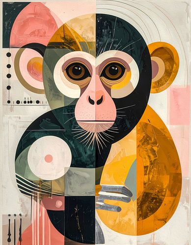 Aap figuratief in oker roze en aarde tinten