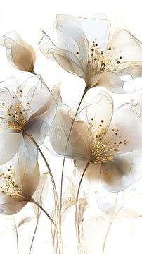 Weiß und Gold – Blumen und Federn von Gelissen Artworks