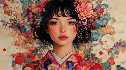 Japanse vrouw in rode kimono