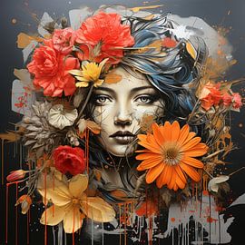 Frauengesicht mit Blumen von Creative Art Andreas Voigt