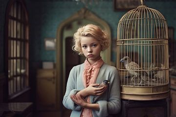 Fine art portret "Me and my birds" van Carla Van Iersel