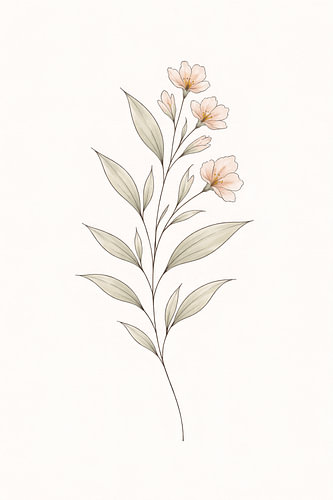 Dessin botanique minimaliste représentant de délicates fleurs