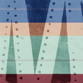 Abstrakte geometrische Formen in Salbeigrün, Indigo, Lila und Braun von Abstrakte minimalistische Kunst