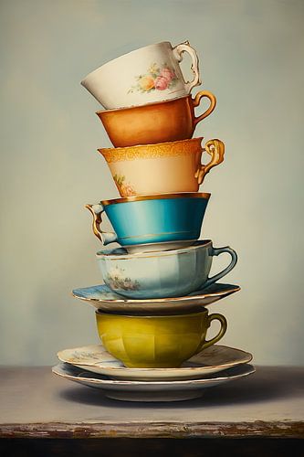 Stapel gekleurde kopjes