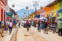 Colorful busy street in Granada Nicaragua