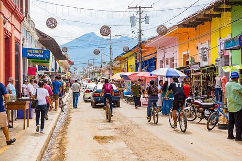 Colorful busy street in Granada Nicaragua