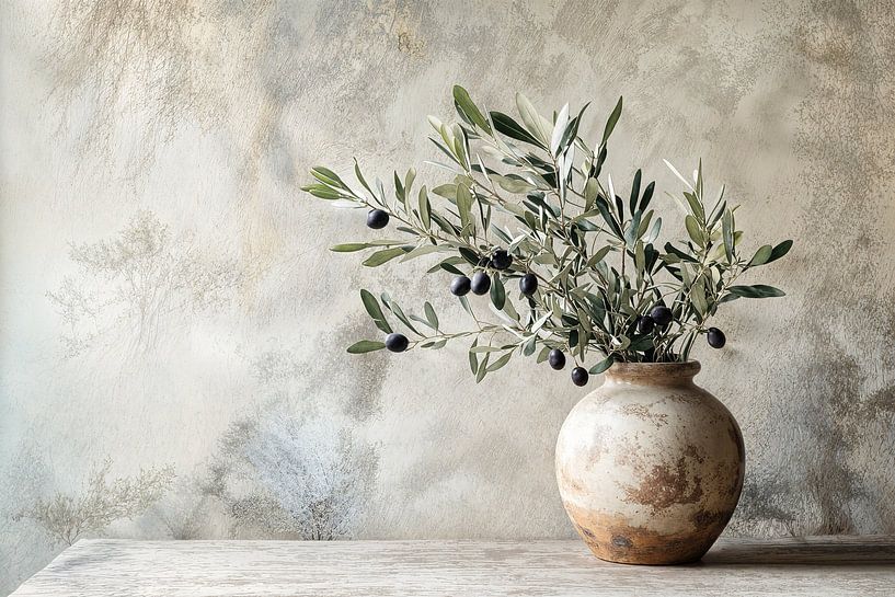 Olive branches in rustic vase by Imperial Art House