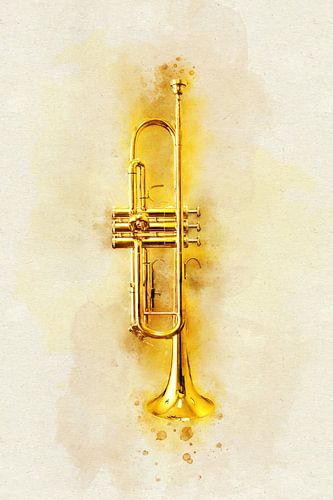 Trumpet in Vibrant Watercolor - Shiny Golden Brass Musical Instrument