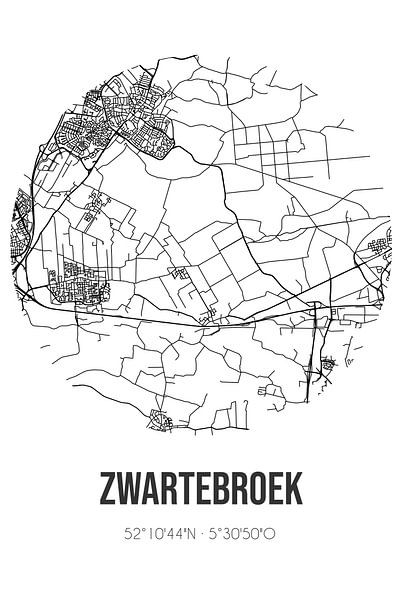 Zwartebroek (Gelderland) | Map | Black and White by Prints of Place