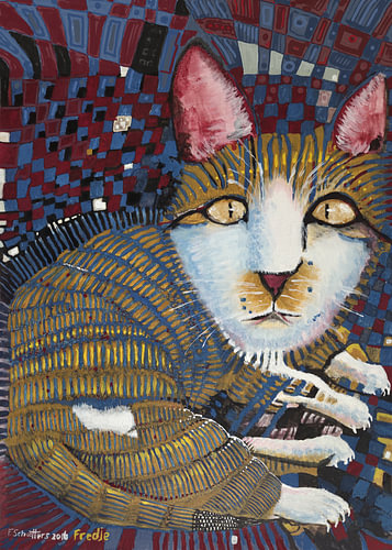Fredje, de huistijger -kater op het pluche