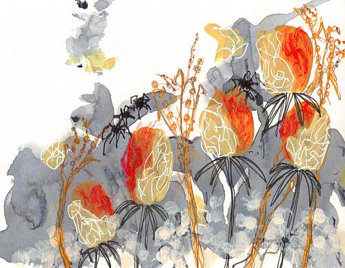 Oranje banksia met spinnen