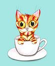 Gestreepte koffie kat van Bianca Wisseloo thumbnail