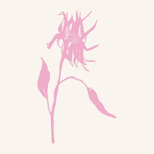 Romantische botanische tekening in neonroze op wit nr. 10