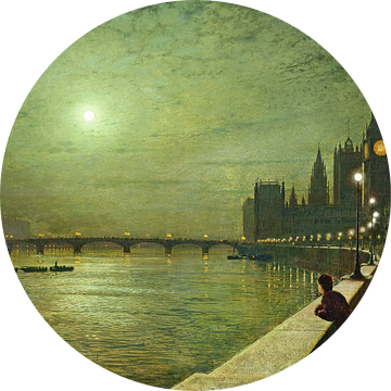 Reflecties op de Theems, Westminster, John Atkinson Grimshaw