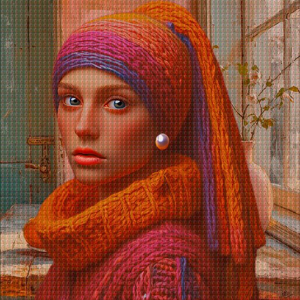 Modernes Mädchen mit dem Perlenohrring Johannes Vermeer Verpixelte Anklänge an einen Klassiker&quot; von René van den Berg
