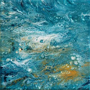 Abstract painting, underwater landscape, blue, grey, beige, white
