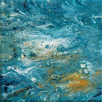 Abstrakte Malerei, Unterwasserlandschaft, blau, grau, beige, weiß von Joriali Abstrakte Kunst