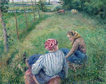 Young Peasant Girls Resting in the Fields near Pontoise (1882) by Camille Pissarro. von Studio POPPY