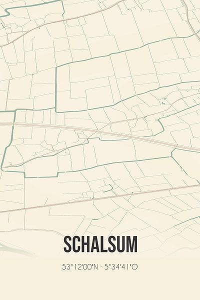 Vintage map of Schalsum (Fryslan) by Prints of Place
