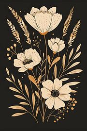 Beige flowers in black background by haroulita