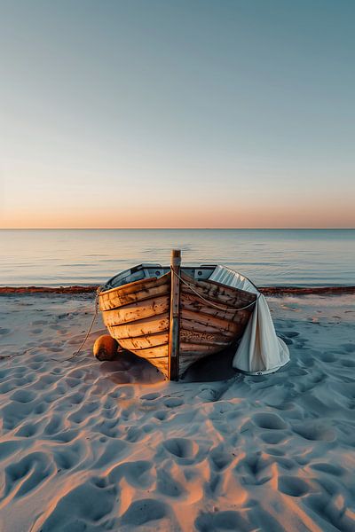 Boot treibt, ruhiger Ozean von fernlichtsicht