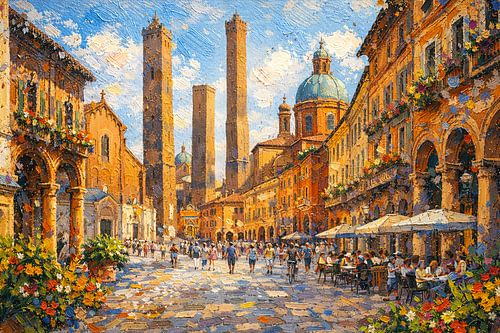 Bologna in Italië schilderij.