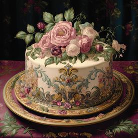 Gâteau décoratif avec des fleurs sur Patricia Hofmeester