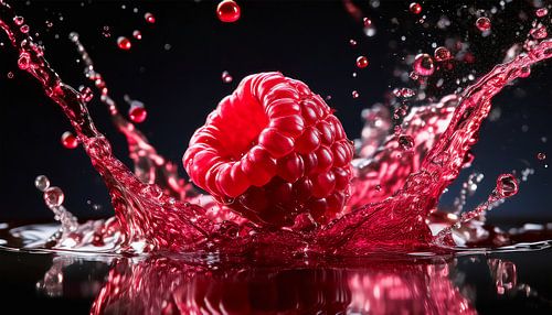Raspberries in water with drops