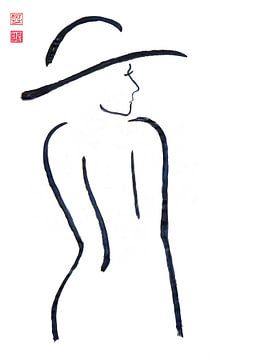 schwarzweiß Zeichnung Lady mit Hut von  Jochen .A. Pfisterer van ARTIST GROUP EKABA