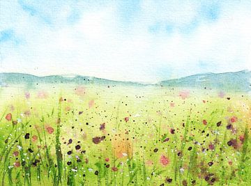 Bloemenweide in de bergen van Enjoy-Aquarell
