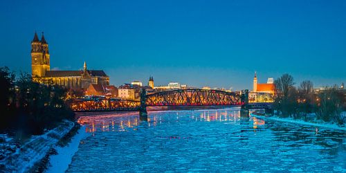 Magdeburg and the Elbe in winter by t.ART