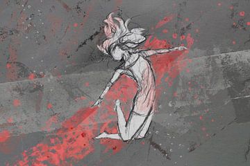 Leap - digitally processed pencil drawing by Emiel de Lange