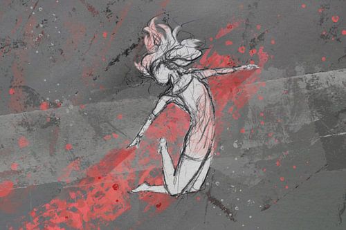 Sprong - digitaal bewerkte potloodtekening