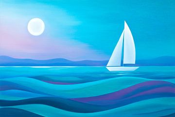 Sailboat in the soft blue - dreamlike silence by Poster Art Shop