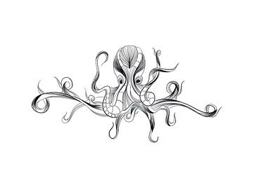 Poster octopus - zwart wit van Studio Tosca