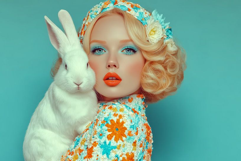 surrealistisch portret vrouw met konijn van Egon Zitter