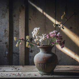 Vintage-Vase mit bunten Blumen von Ans Bastiaanssen