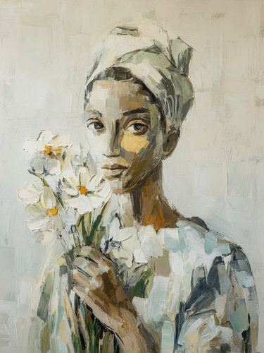 Femme avec fleurs et foulard