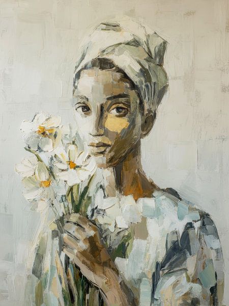 Woman with Flowers and Headscarf by But First Framing